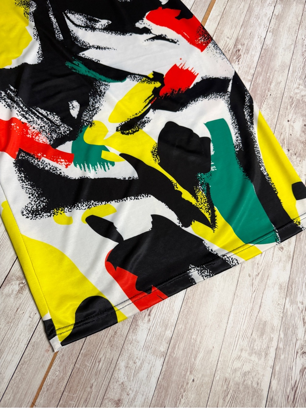 Abstract Brushstroke Midi Skirt in Black, White, Yellow, Red, Green - Picture 4 of 8